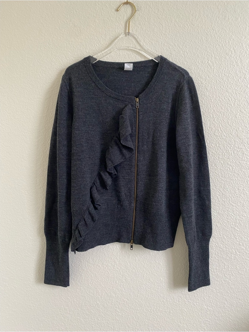 J. Crew Merino Wool Zip-Up Ruffle Cardigan